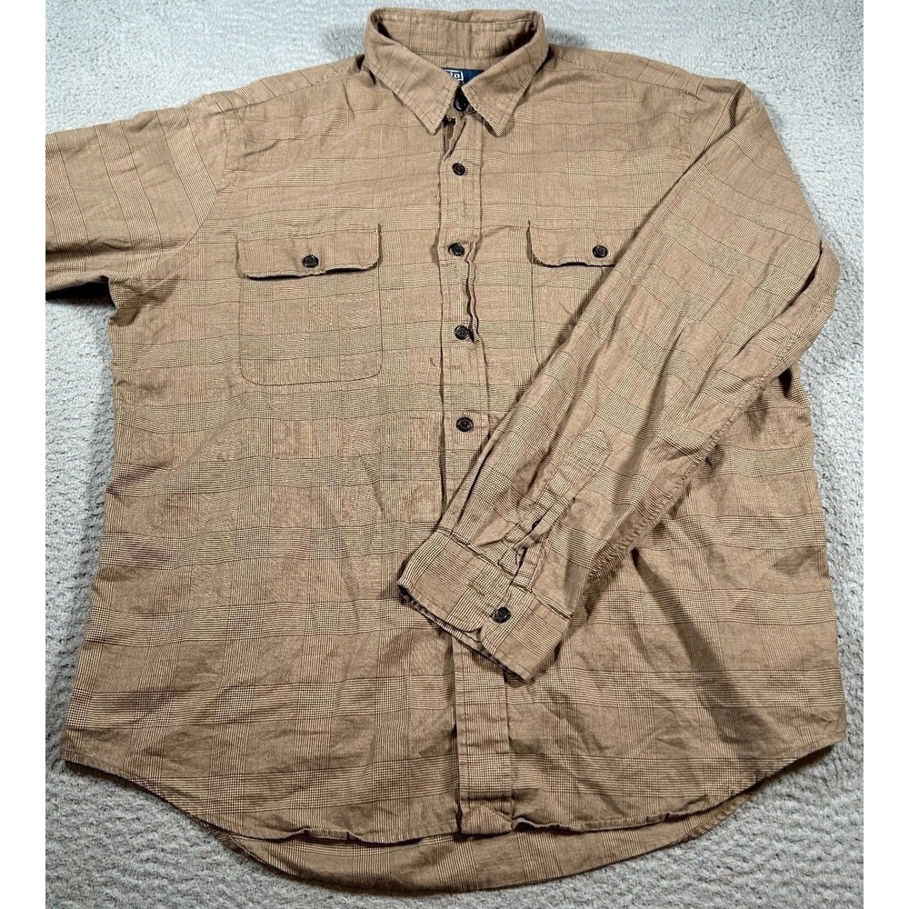 Polo Ralph Lauren Shirt Mens XL Brown Plaid Herringbone Custom Fit Button Up